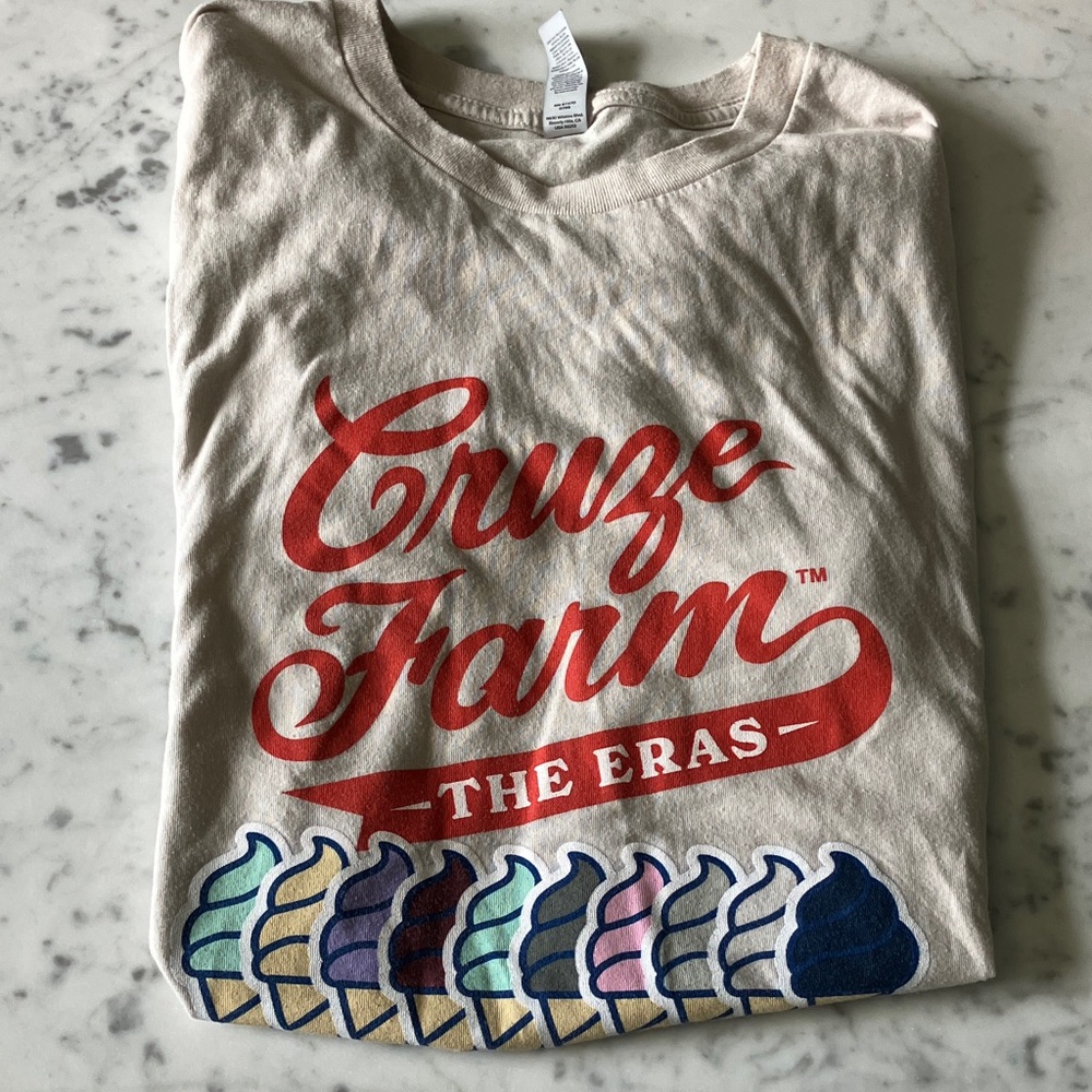 Gildan Cream Tee with Red Logo and Multicolor Ice Cream Row